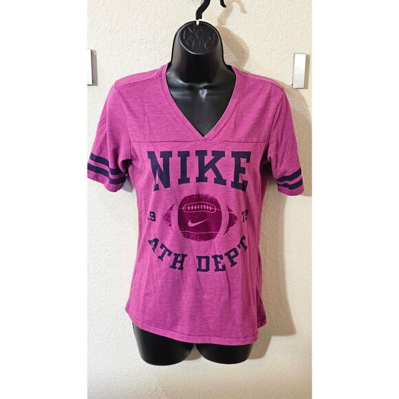 Women’s Small Nike The Athletic Dept. Pink & Navy Blue Velvet Football V-Neck - Picture 1 of 7